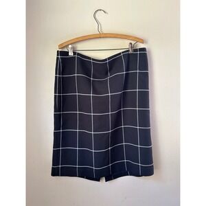 Ann Taylor Factory Black White Grid Plaid Career Pencil Skirt Women's Size 14